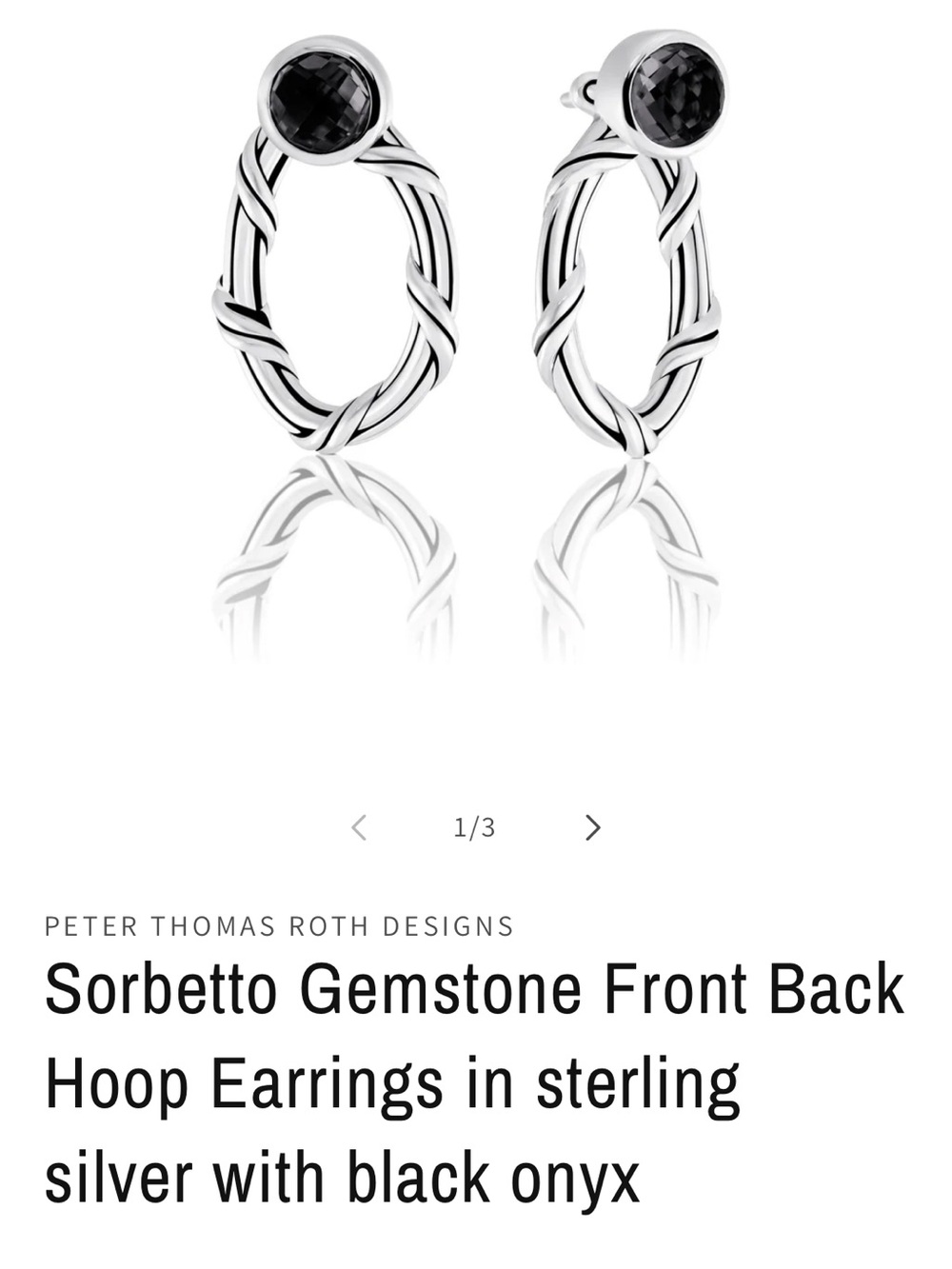 Peter Thomas Roth Silver Twisted Hoop Earrings with Black Onyx